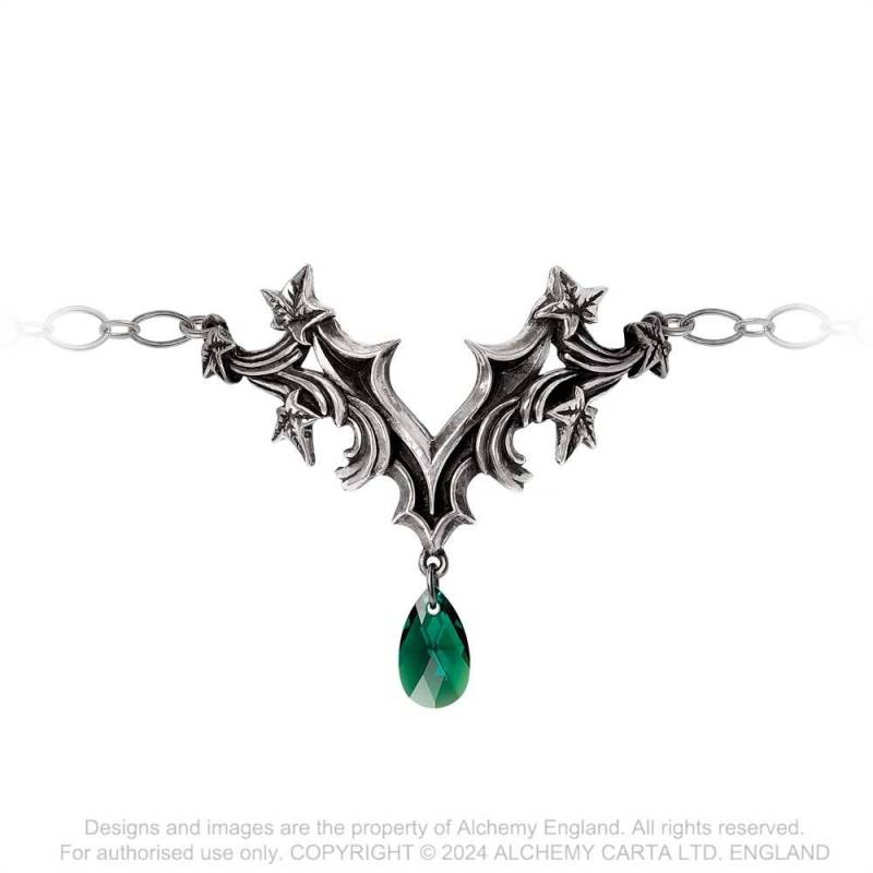 Alchemy Gothic Churchyard Bracelet – Ivy Leaf Pewter & Green Crystal
