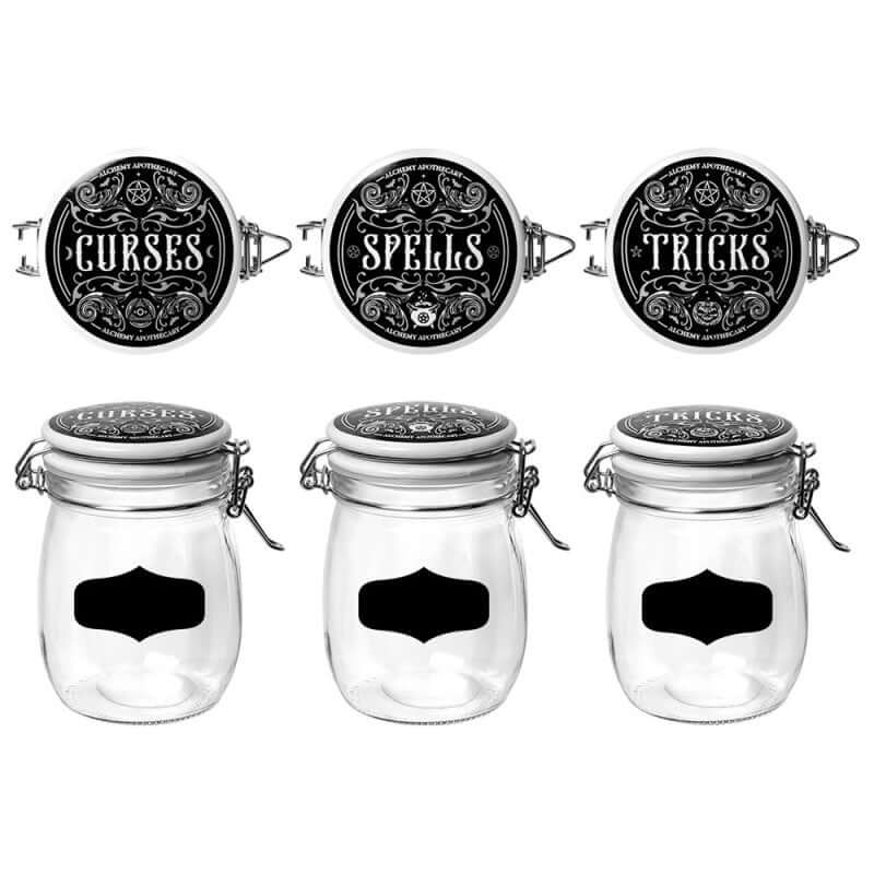 Alchemy Gothic Curses Tricks & Spells Glass Kitchen Storage Jars Set