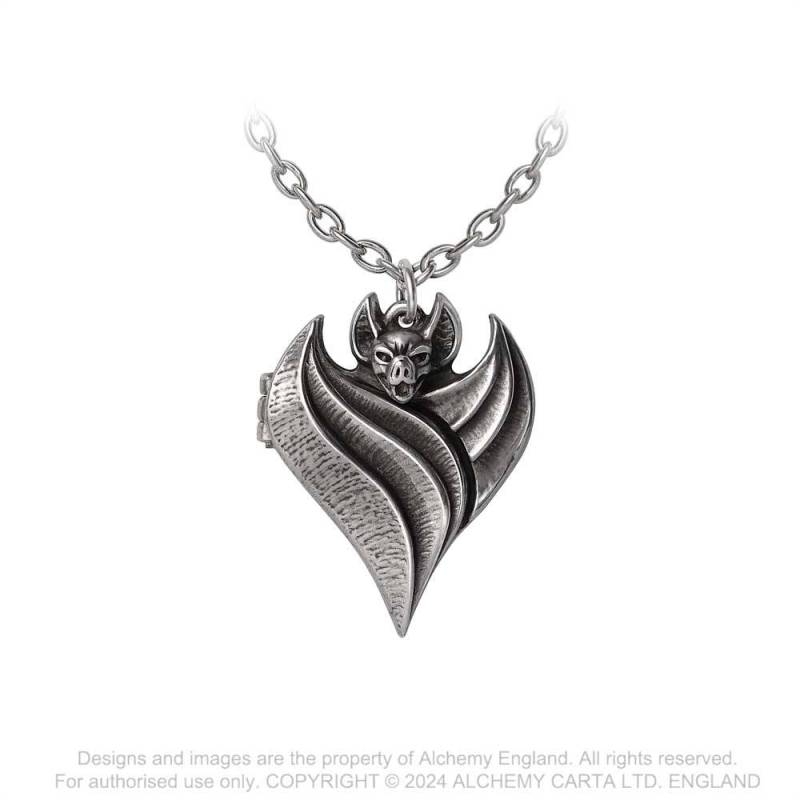 Alchemy Gothic Darken Heart Bat Locket Pendant - Fine English Pewter