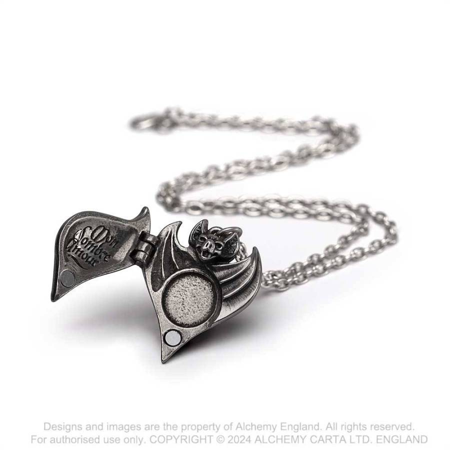Alchemy Gothic Darken Heart Bat Locket Pendant - Fine English Pewter