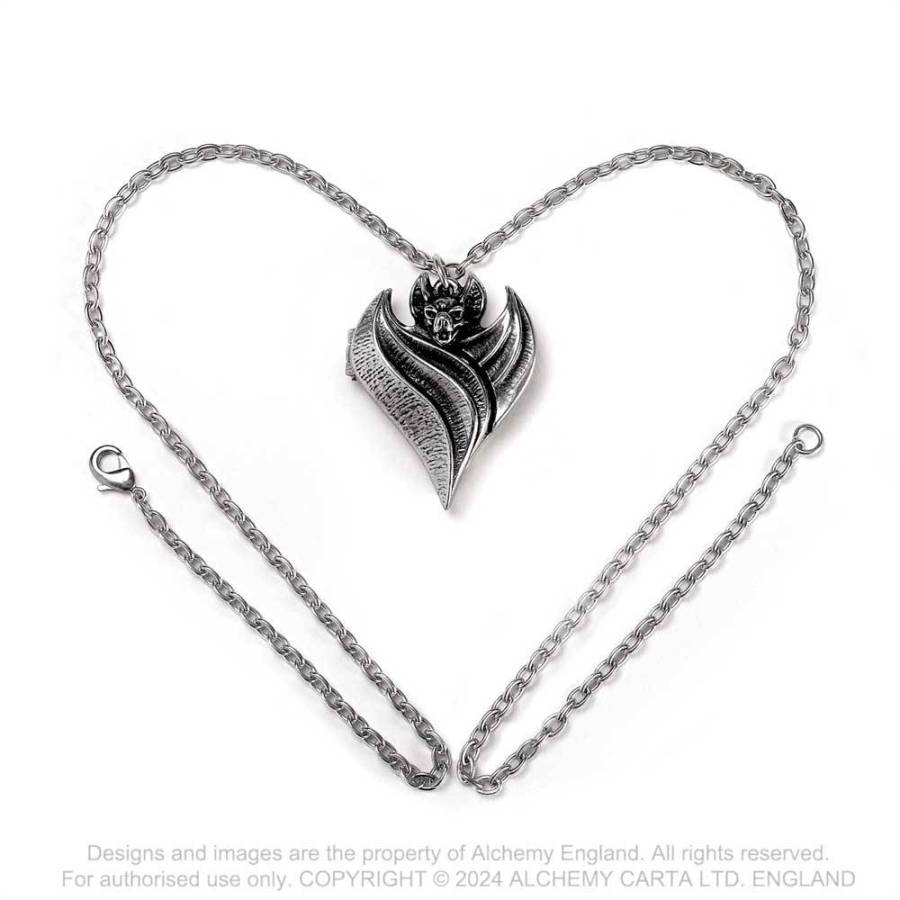 Alchemy Gothic Darken Heart Bat Locket Pendant - Fine English Pewter