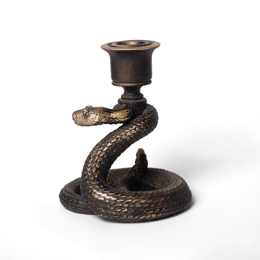 Alchemy Gothic Death Rattle Snake Candle Holder - Antique Gold Resin