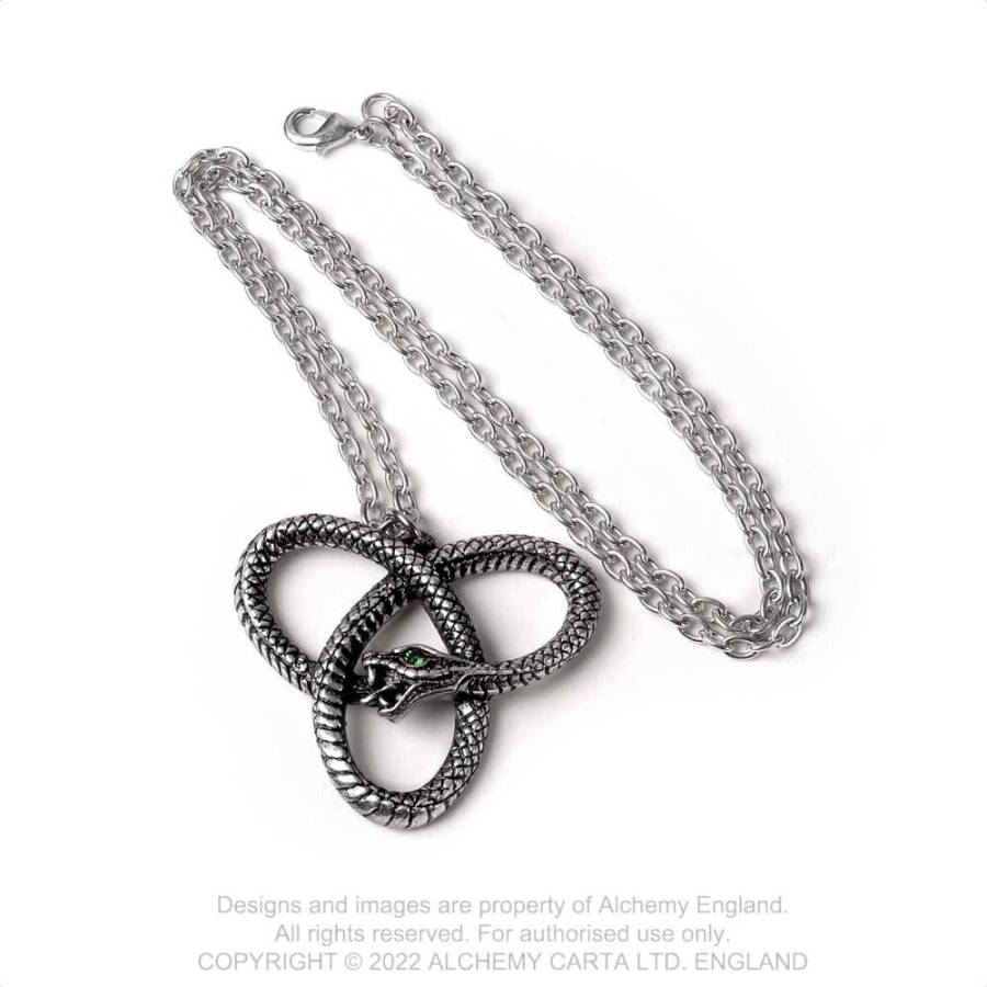 Alchemy Gothic Eve's Triquetra Snake Pendant | Pewter & Green Crystal
