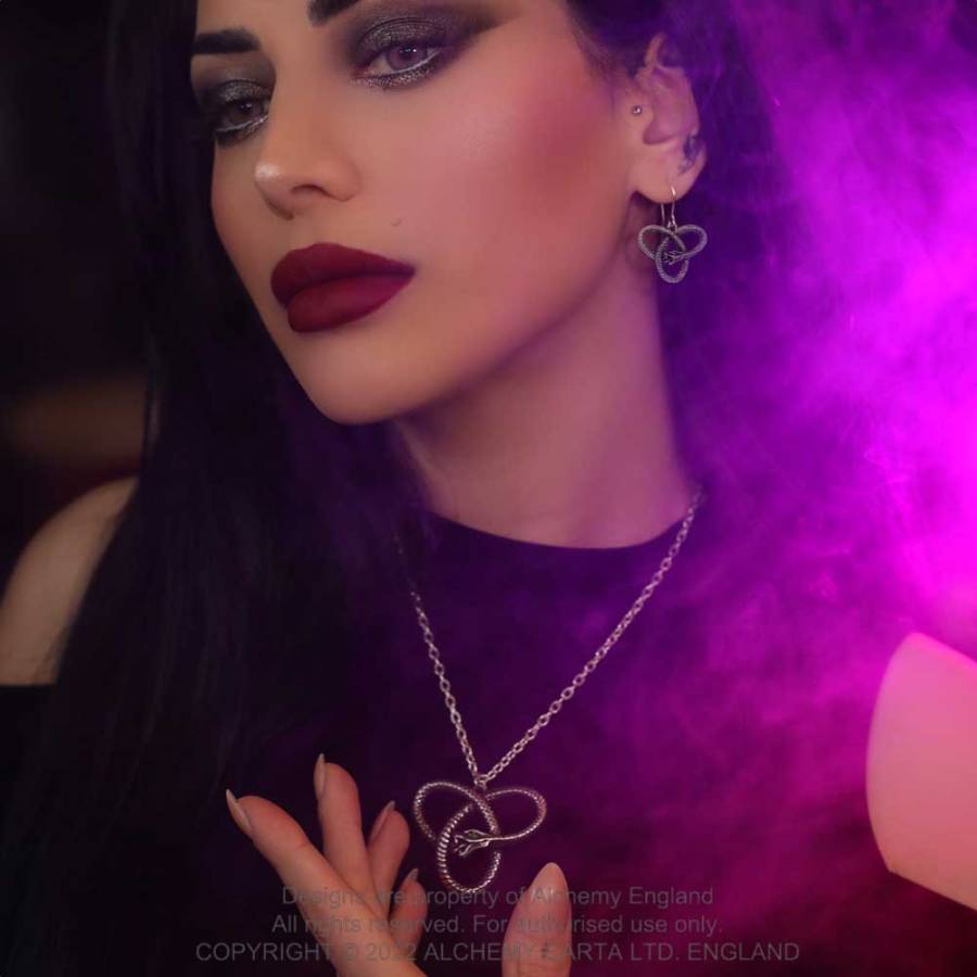 Alchemy Gothic Eve's Triquetra Snake Pendant | Pewter & Green Crystal