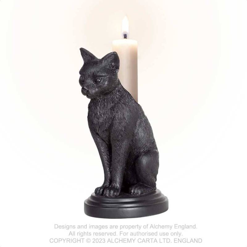 Alchemy Gothic Faust's Familiar Black Cat Candlestick Holder | Polyresin