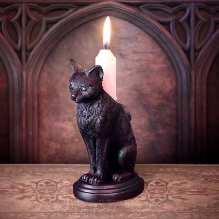 Alchemy Gothic Faust's Familiar Black Cat Candlestick Holder | Polyresin