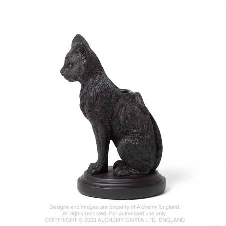 Alchemy Gothic Faust's Familiar Black Cat Candlestick Holder | Polyresin