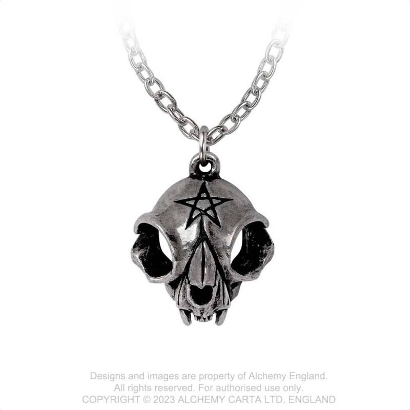 Alchemy Gothic Cat Skull Pendant | Pewter Pentagram Necklace