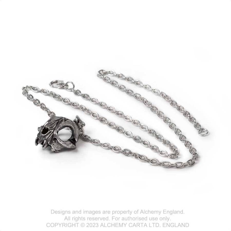 Alchemy Gothic Cat Skull Pendant | Pewter Pentagram Necklace