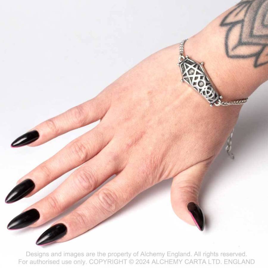 Alchemy Gothic Hex Coffin Bracelet | Antiqued English Pewter