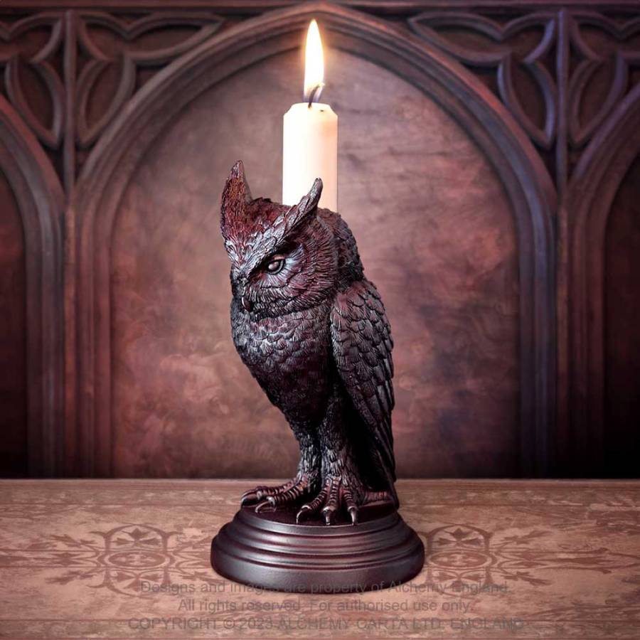 Alchemy Gothic Owl of Astrontiel Candlestick Holder – Resin Gothic Decor