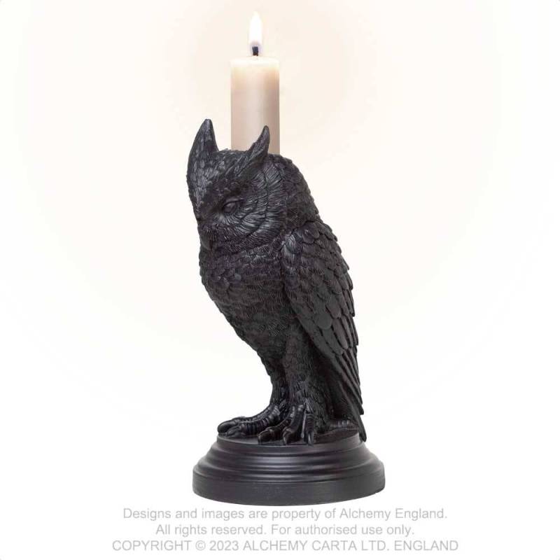 Alchemy Gothic Owl of Astrontiel Candlestick Holder – Resin Gothic Decor