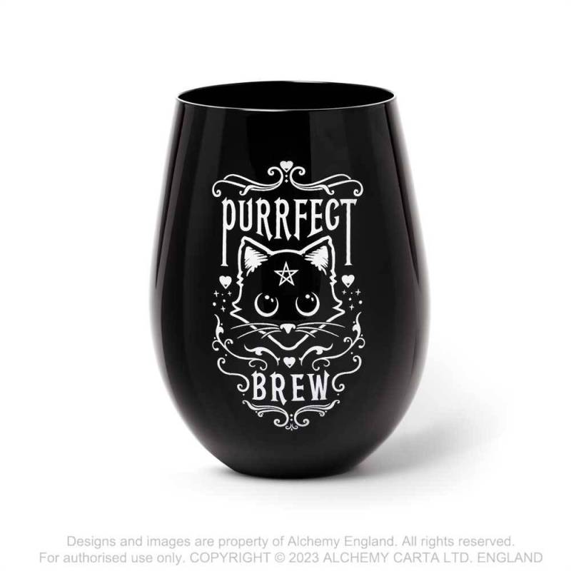 Alchemy Gothic Purrfect Brew Magic Cat Stemless Glass - Black 540ml