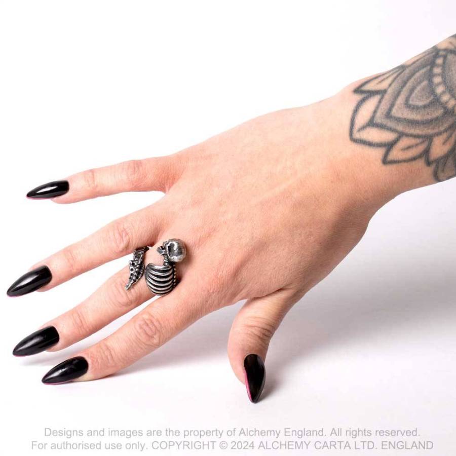 Alchemy Gothic Resurrected Skull Rib Cage Ring | Fine English Pewter