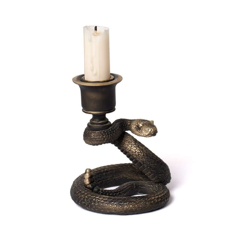 Alchemy Gothic Death Rattle Snake Candle Holder - Antique Gold Resin