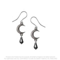 Alchemy Gothic Tears of the Moon Pewter Earrings with Black Crystal