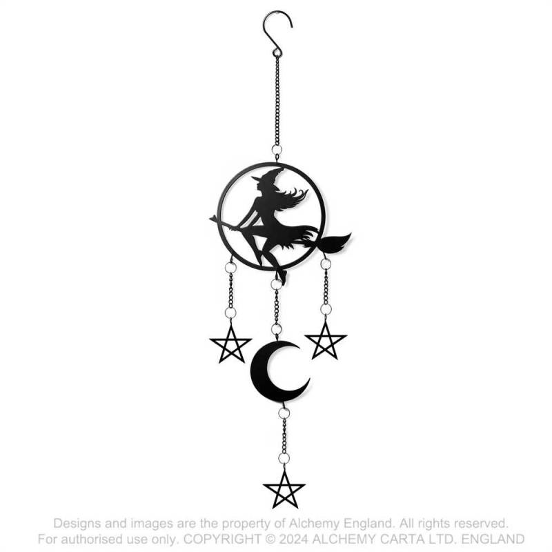 Alchemy Gothic Witch by Moonlight Black Steel Hanging Decoration