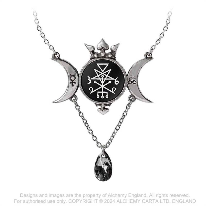 Alchemy Gothic Wycca Queen Necklace - Pewter Triple Moon Lilith Pendant