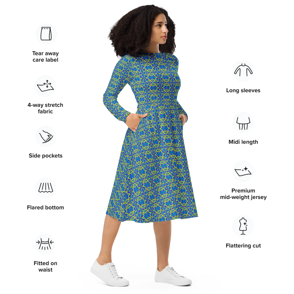Direct long sleeve midi dress