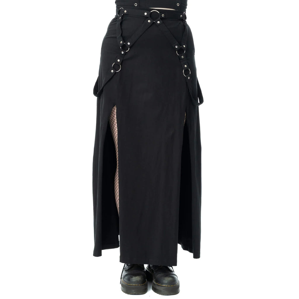 Poizen Industries Amaranth Maxi Skirt | Black Cotton Gothic Skirt