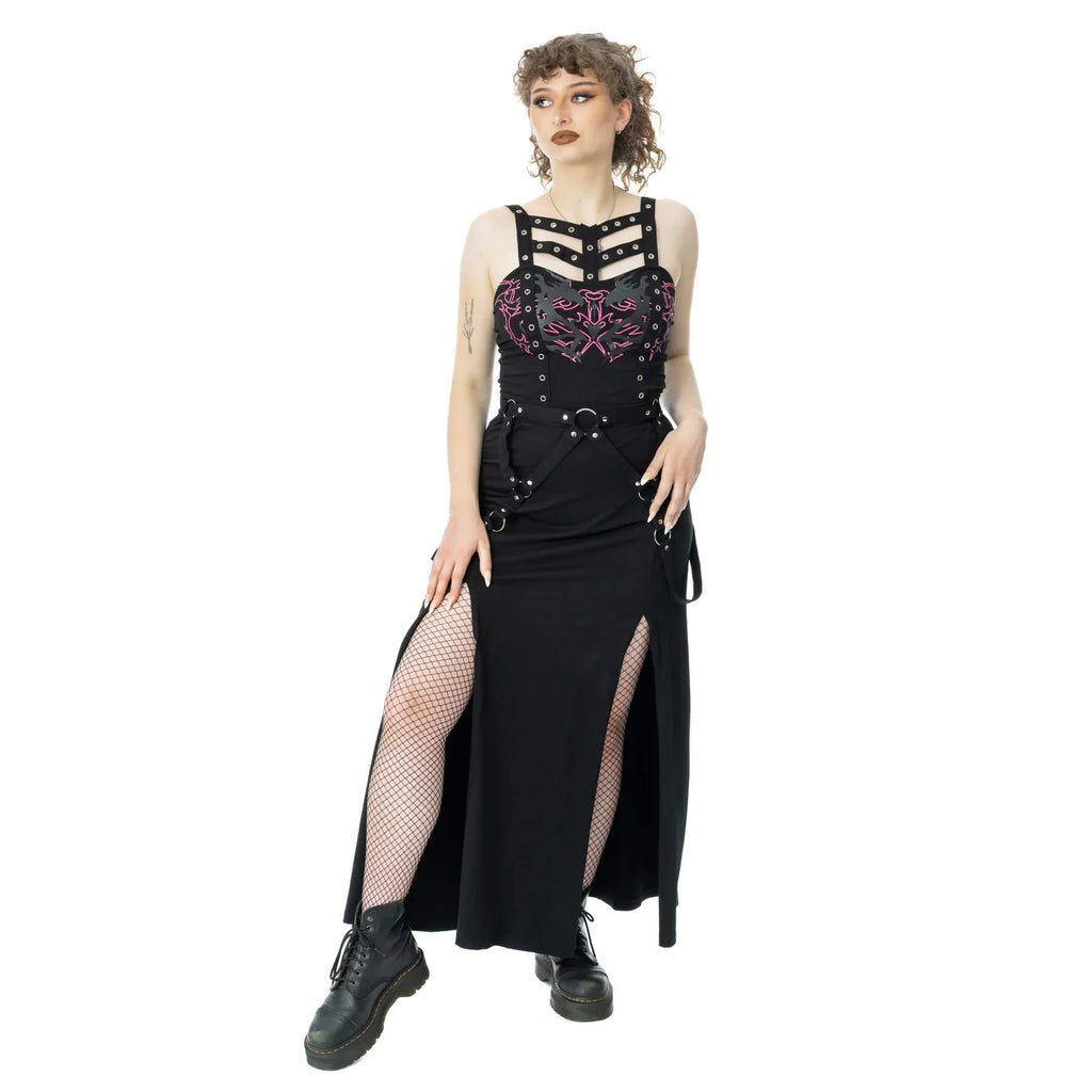 Poizen Industries Amaranth Maxi Skirt | Black Cotton Gothic Skirt