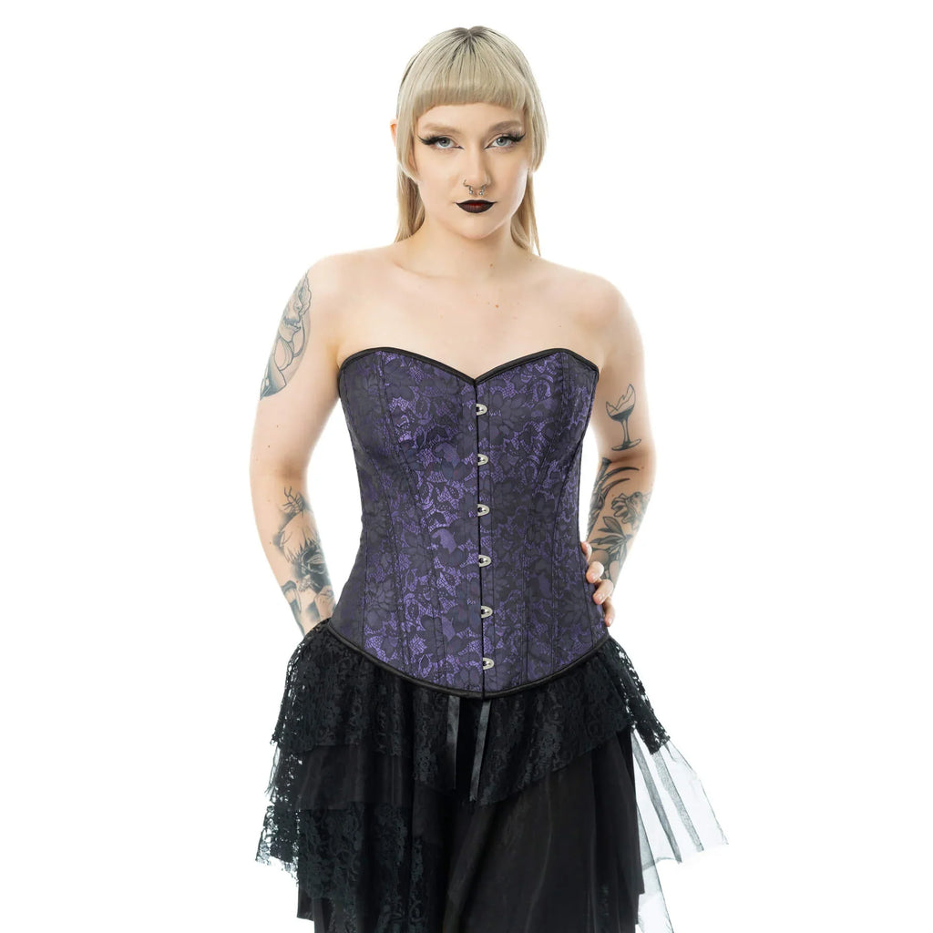 Vixxsin Amethyst Lace Gothic Corset – Black and Purple Lace-Up Top