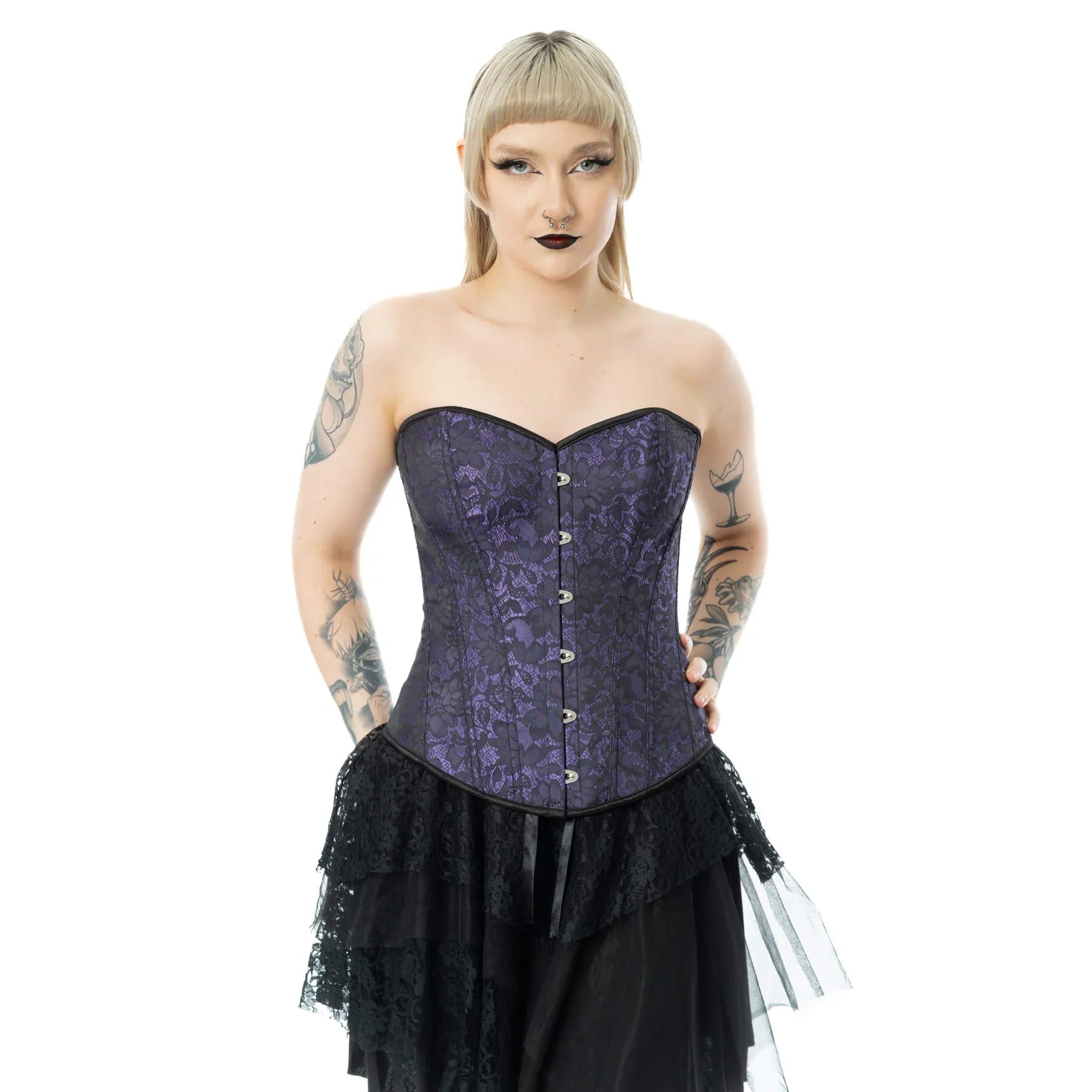 Vixxsin Amethyst Lace Gothic Corset – Black and Purple Lace-Up Top