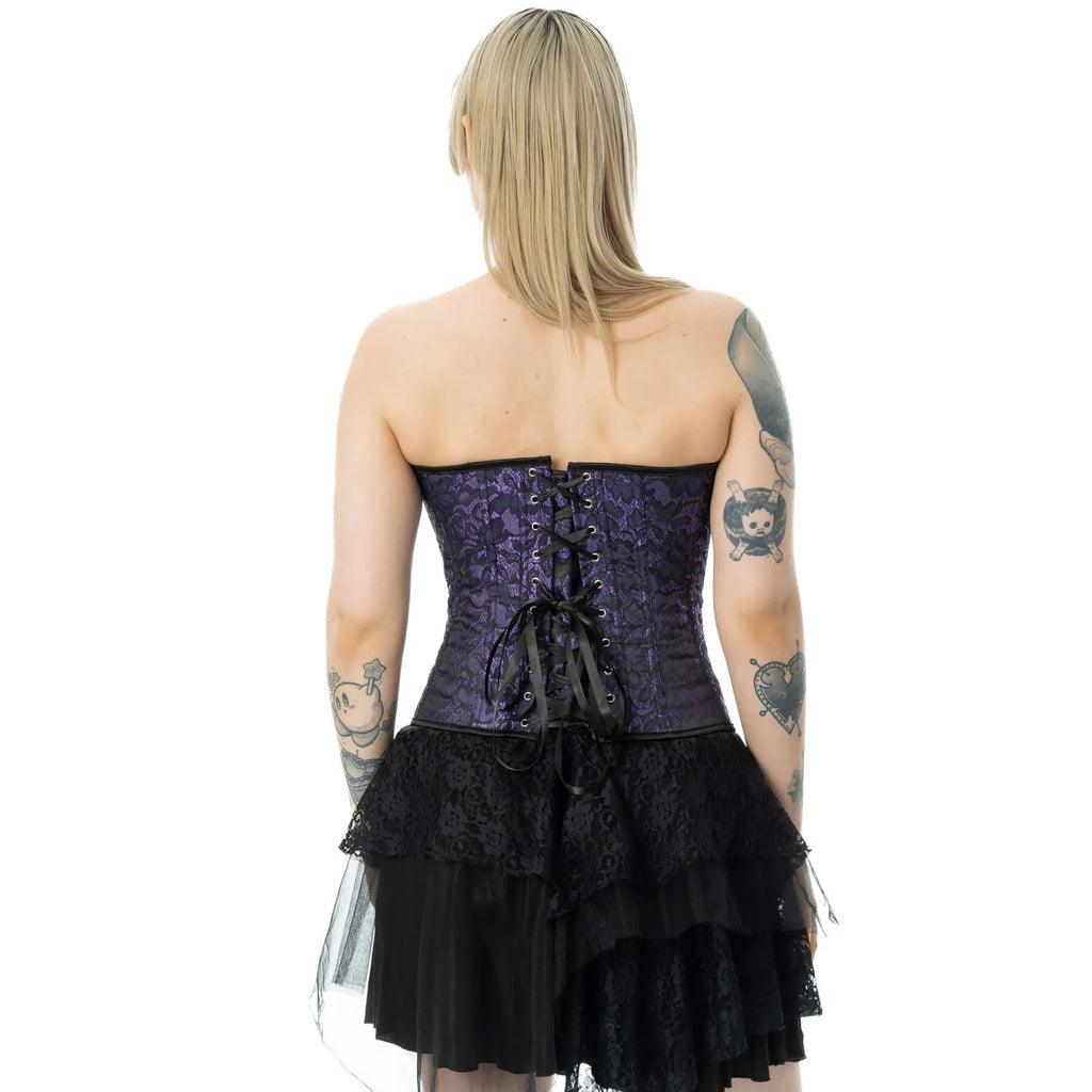 Vixxsin Amethyst Lace Gothic Corset – Black and Purple Lace-Up Top
