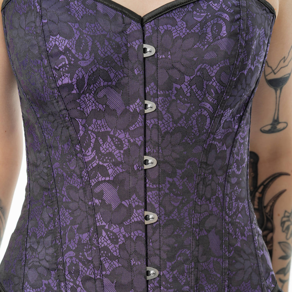 Vixxsin Amethyst Lace Gothic Corset – Black and Purple Lace-Up Top