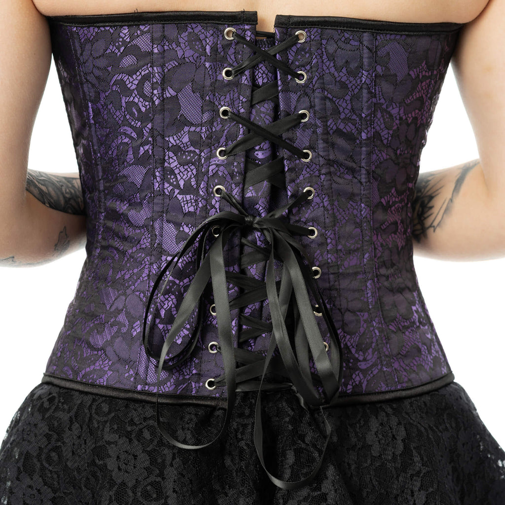 Vixxsin Amethyst Lace Gothic Corset – Black and Purple Lace-Up Top
