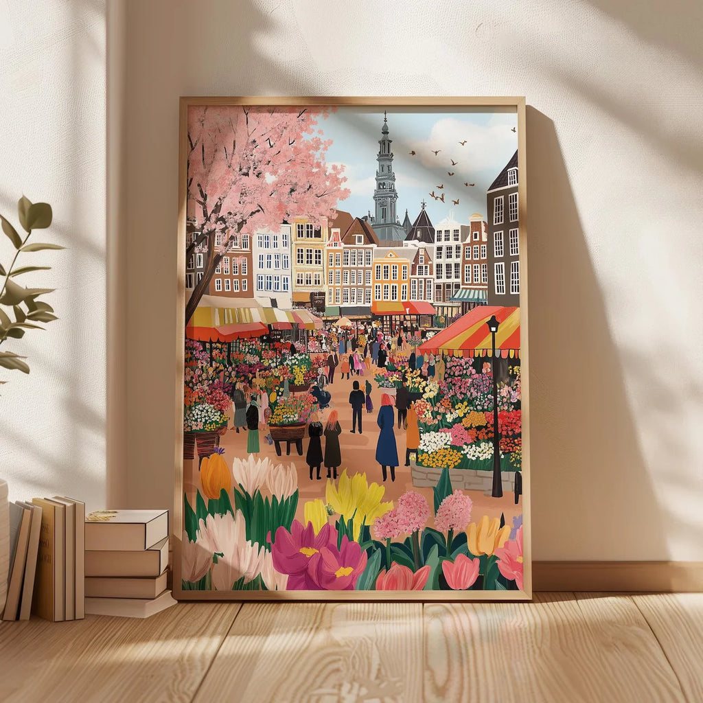 Amsterdam Flower Market Canvas Poster – Netherlands City Wall Art