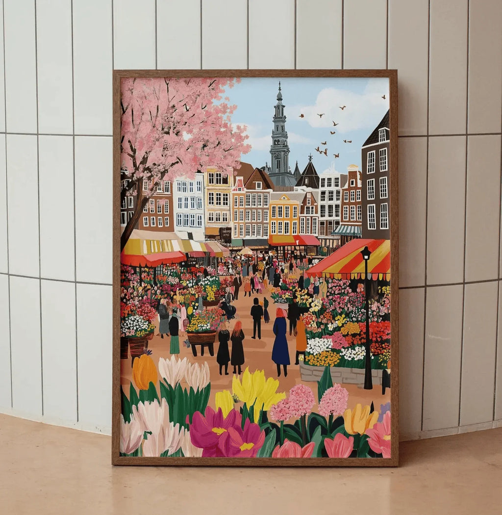 Amsterdam Flower Market Canvas Poster – Netherlands City Wall Art