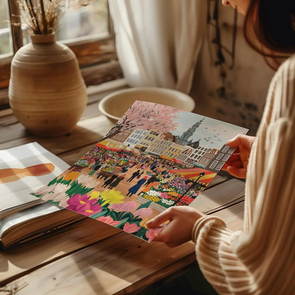 Amsterdam Flower Market Canvas Poster – Netherlands City Wall Art