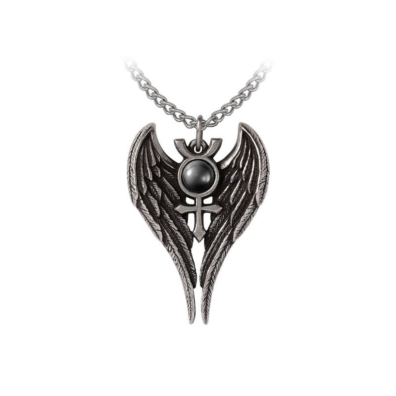 Alchemy Gothic Angel of Mercury Pendant – Pewter & Haematite Necklace