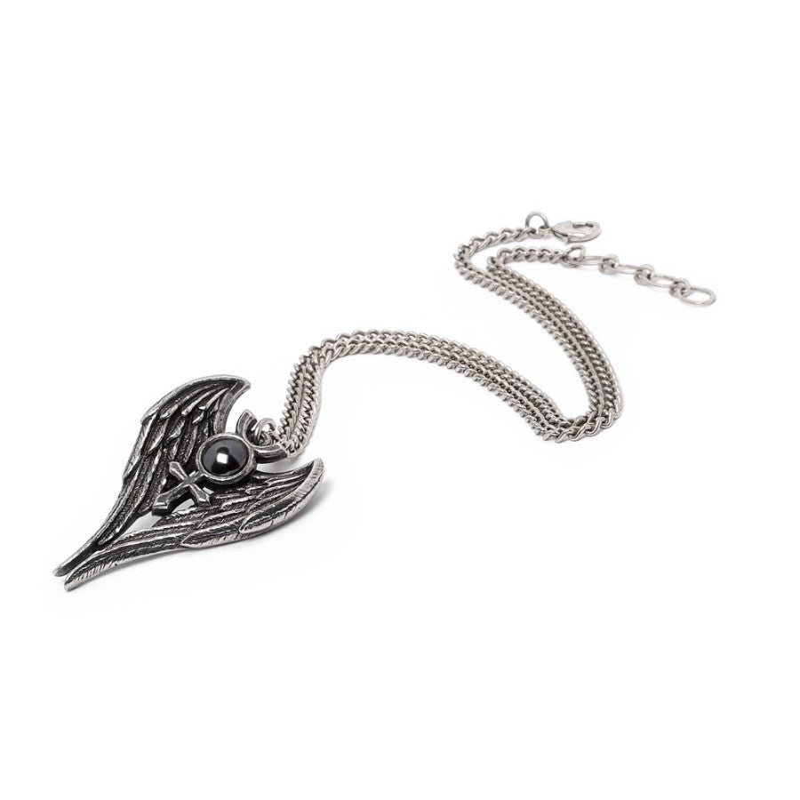 Alchemy Gothic Angel of Mercury Pendant – Pewter & Haematite Necklace