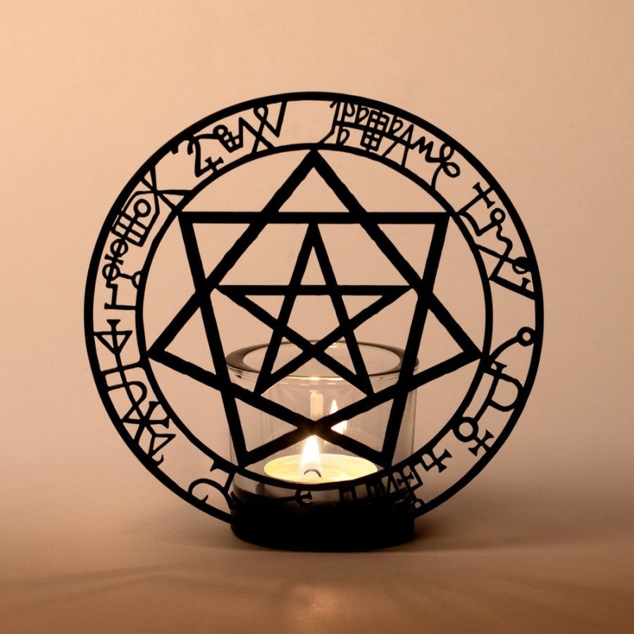 Alchemy Gothic Angels & Demons Tealight Holder | Black Iron & Glass