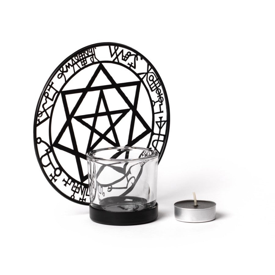 Alchemy Gothic Angels & Demons Tealight Holder | Black Iron & Glass