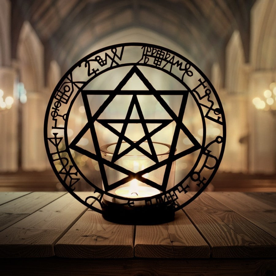 Alchemy Gothic Angels & Demons Tealight Holder | Black Iron & Glass