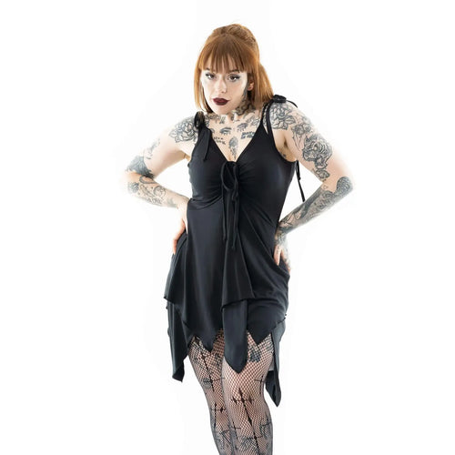 Innocent Lifestyle Apollonia Black Goth Dress | Asymmetrical Viscose