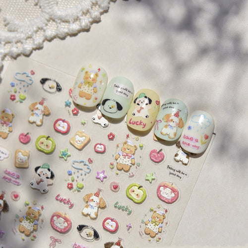 LuLuFun Studio Apple and Puppy Nail Deco Stickers - DIY Nail Art Decals