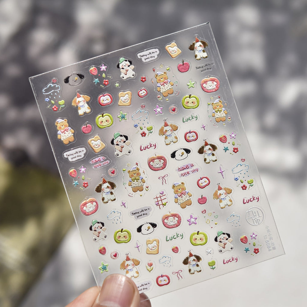 LuLuFun Studio Apple and Puppy Nail Deco Stickers - DIY Nail Art Decals