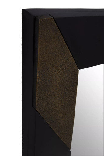 Orsina Aris Black and Gold Wall Mirror | Striped Acacia Wood Frame