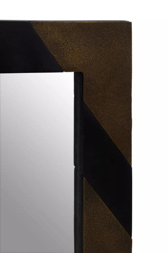 Orsina Aris Black and Gold Wall Mirror | Striped Acacia Wood Frame