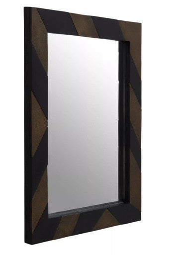 Orsina Aris Black and Gold Wall Mirror | Striped Acacia Wood Frame