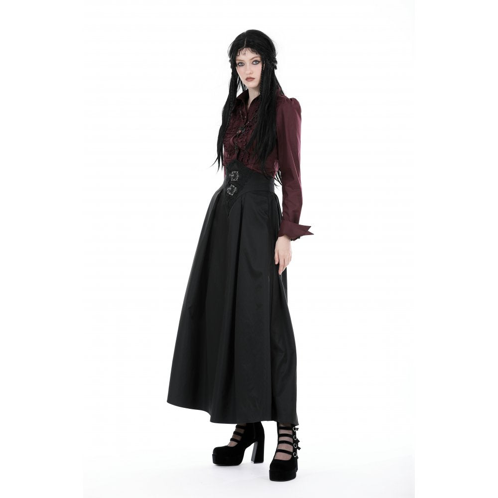 Dark In Love Delora High Waist Pleated Maxi Skirt – Black Gothic