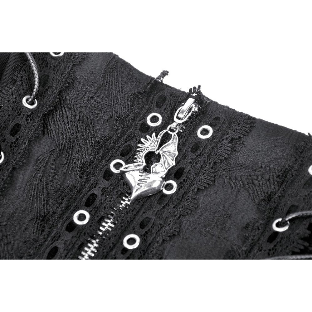 Dark In Love Wren Mini Skirt – Gothic Lace Frill with Winged Charm