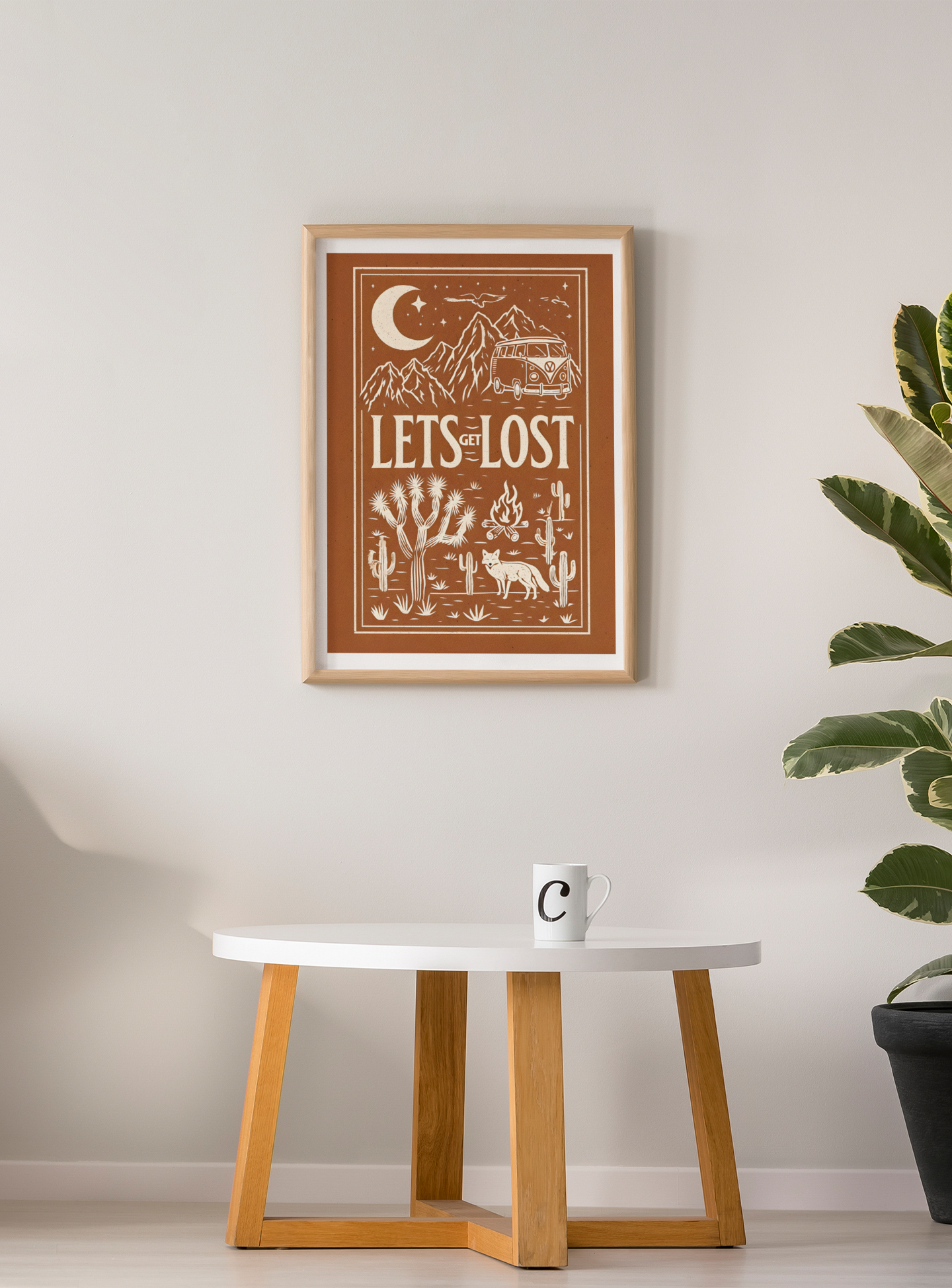 Let’s Get Lost Poster – Retro Travel Wall Art – Wanderlust Camper Van Print