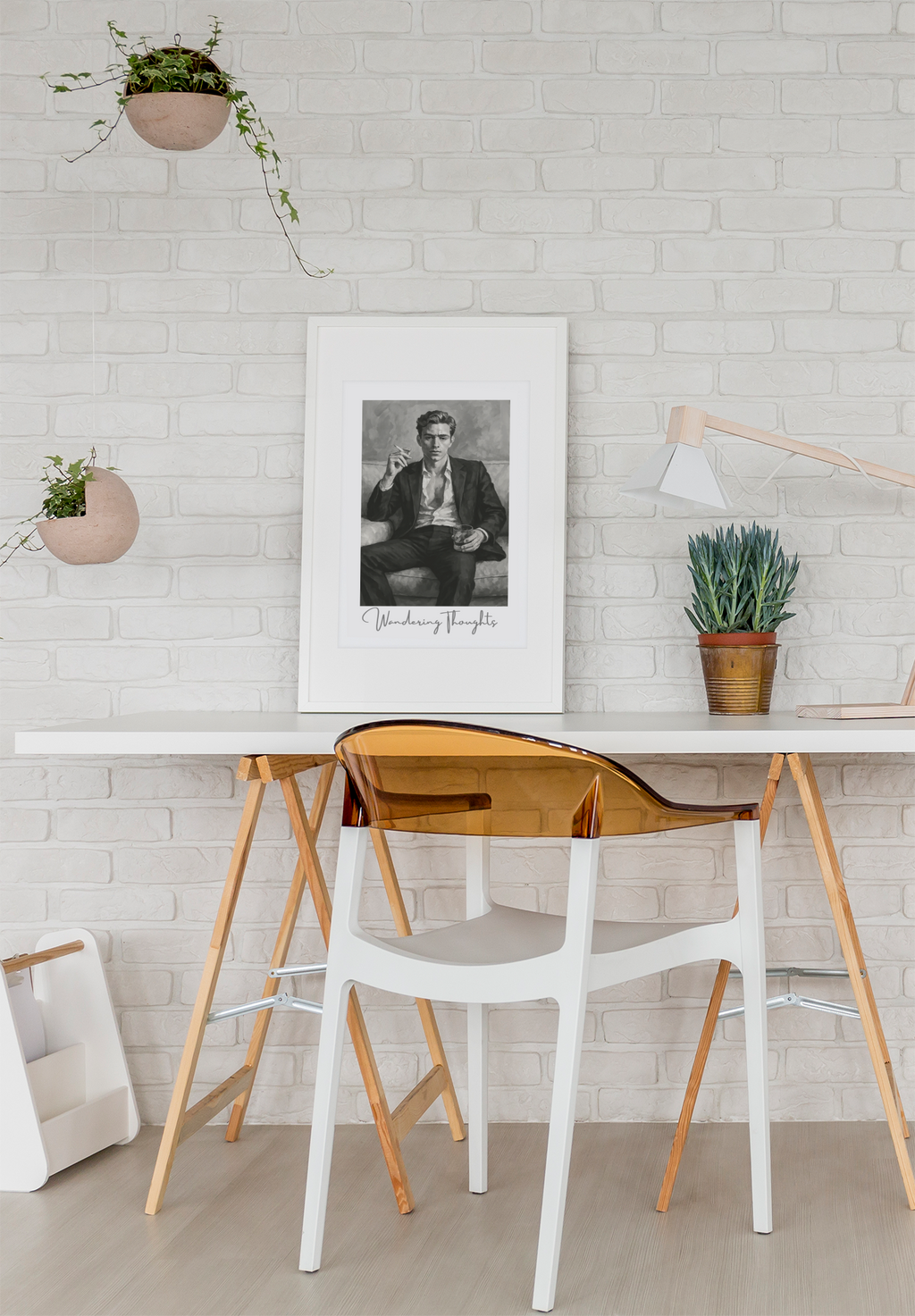 Contemplative Mood Poster. Stylish Man with Whiskey & Cigarette - Retro Decor