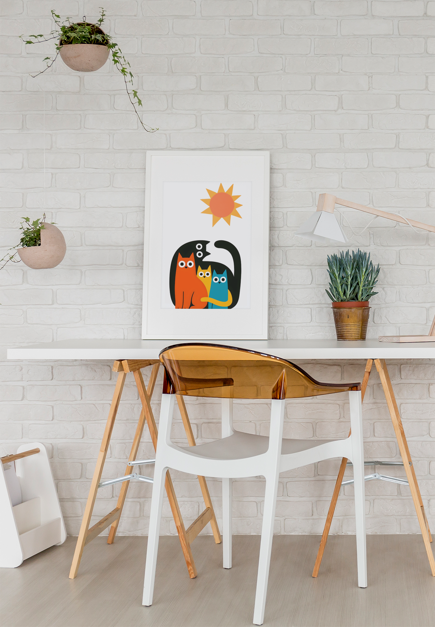 Modern Cat Family Poster - Minimalist Wall Art Print - Colorful Cat Decor for Home & Nursery