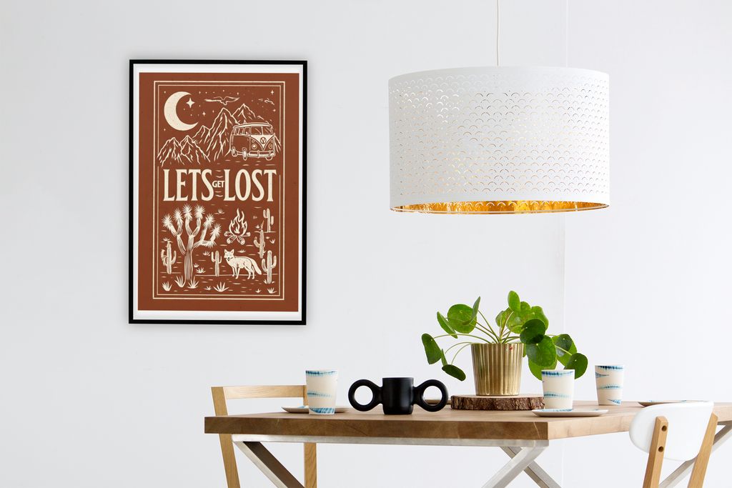 Let’s Get Lost Poster – Retro Travel Wall Art – Wanderlust Camper Van Print